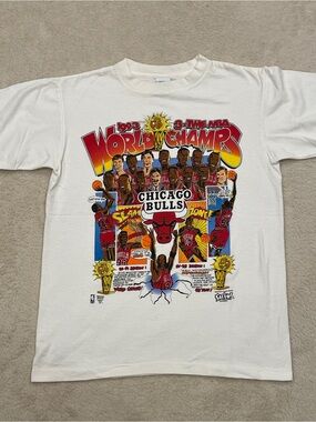 Vintage 1993 Chicago Bulls 3-Peat Salem Sportswear Caricature T Shirt USA Size M